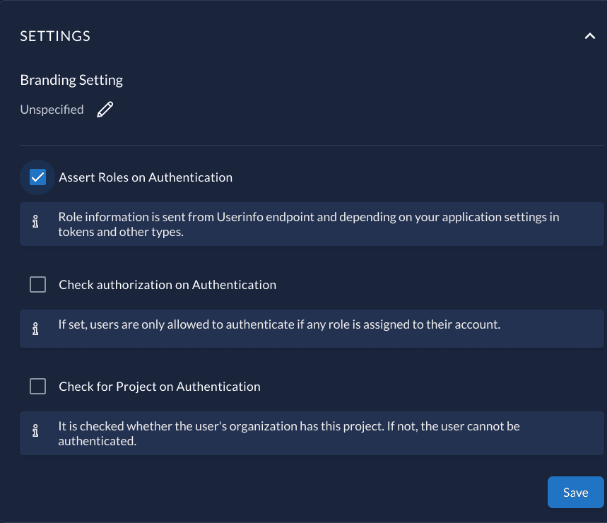 Project settings in management console